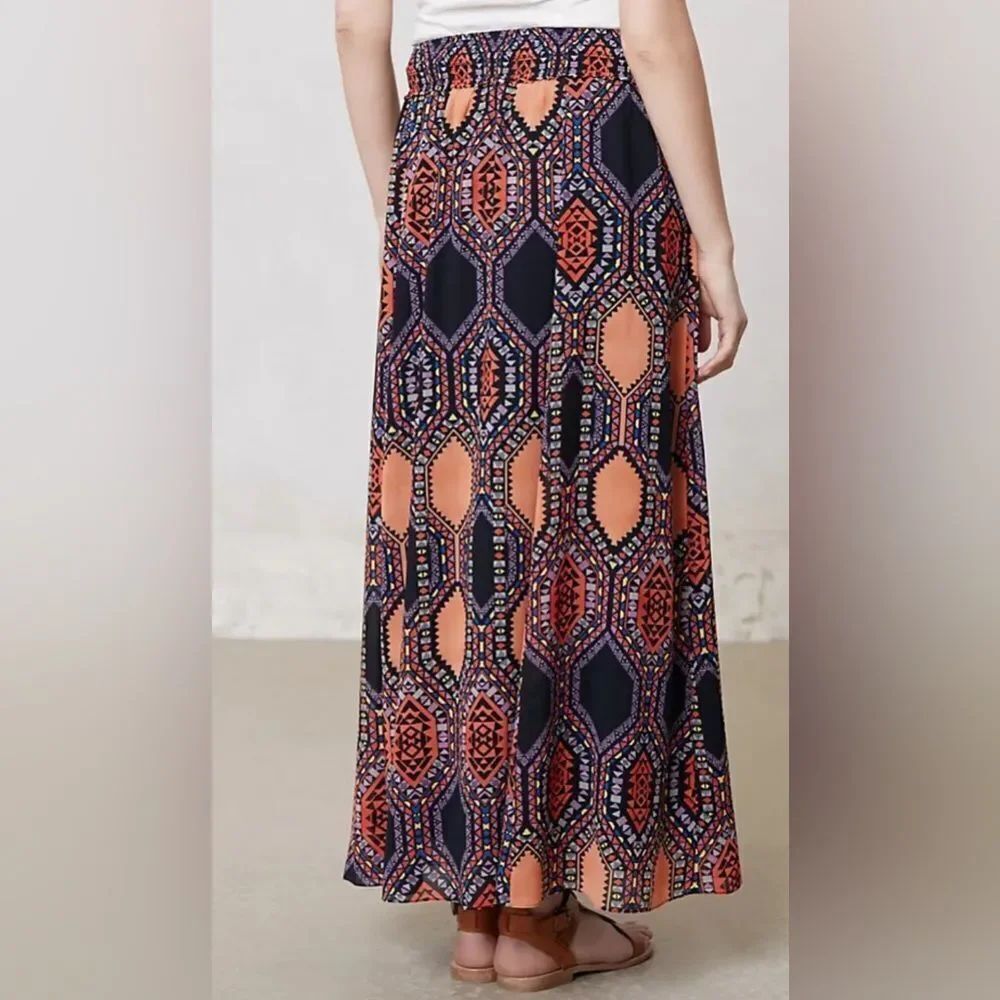Anthropologie Maeve Geometric Maxi Skirt - Coral and Navy